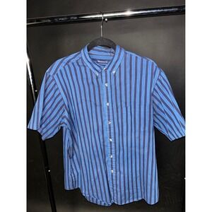 Wentworth Shirt Men Large Blue Striped Polyester Cotton Short Sleeve Button-Down